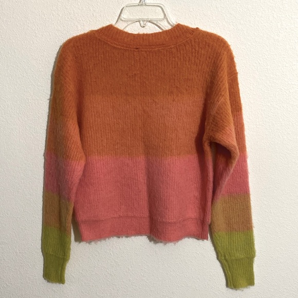 FREE PEOPLE Autumn Sky Colorblock Tri-Tone Pullover Wool Blend Sweater Size S - Picture 2 of 10